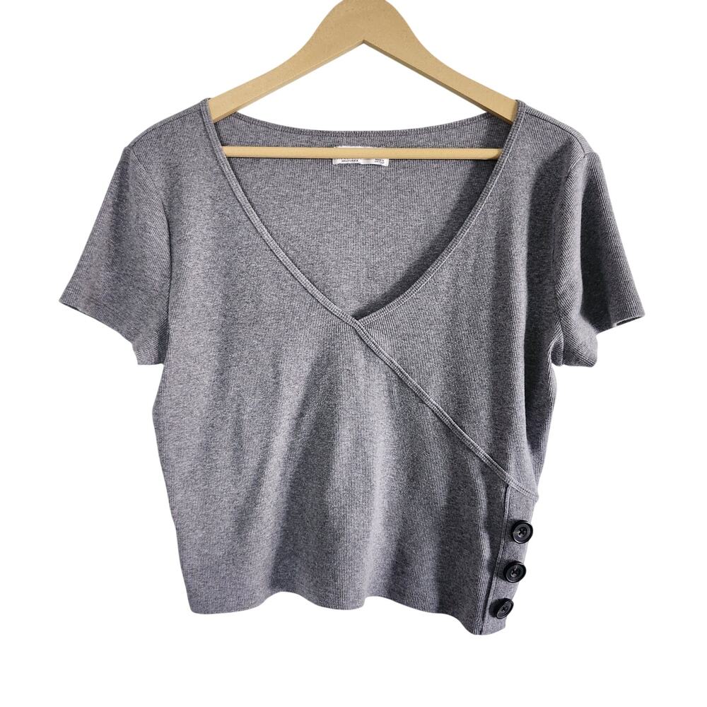 Hollister Gray Heathered Ribbed Cropped Short Sleeved T-Shirt Size XL